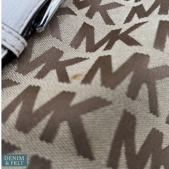 Michael Kors MK Logo Canvas Satchel with Cream Leather Trim & Charm Tote Bag - Picture 11 of 16